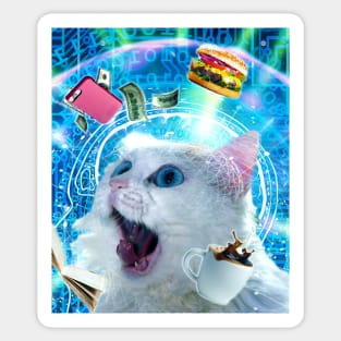 Trippy Dopamine Fasting Cat - Burger Coffee Sticker